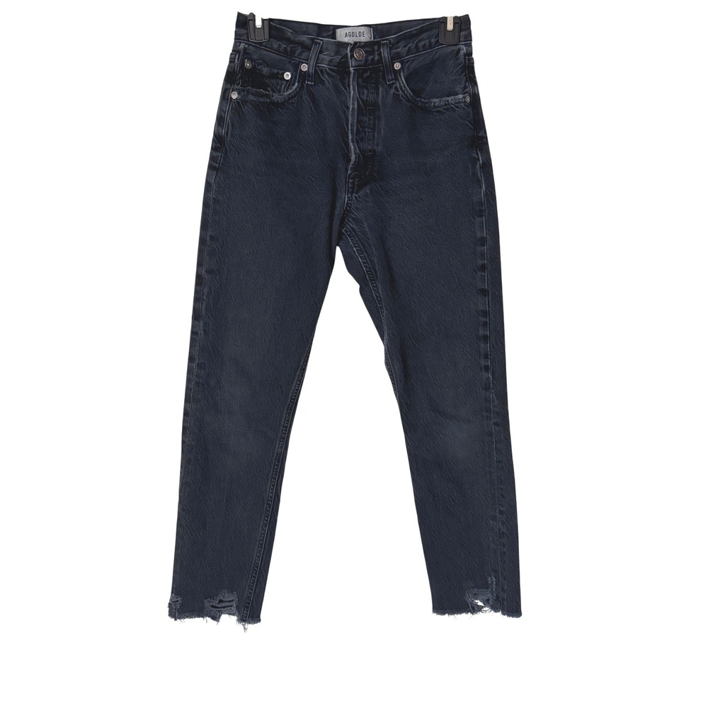 AGOLDE Jamie High Rise Classic Jeans Women 24 Black Distressed Raw Hem